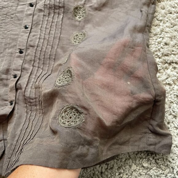 Pete And Greta by Johnny Was High Neck Embroidered Blouse Gray NWT $220 Large - Picture 9 of 10